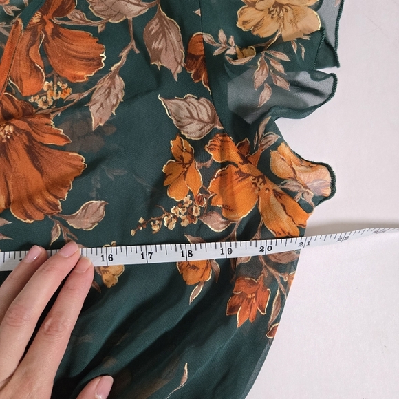 Alexa B Nites chiffon green orange floral flutter sleeve maxi dress 12P - Picture 11 of 12